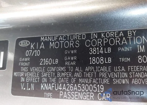 2010 Kia Forte Ex from USA, damaged, VIN KNAFU4A26A5300519